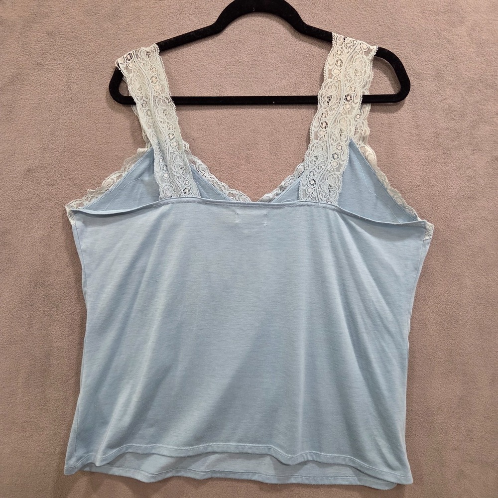Faded Glory Lace Trim Cami Tank Top Womens SZ 2X Blue Preppy Y2K Fairy Romantic‎ - Picture 2 of 8